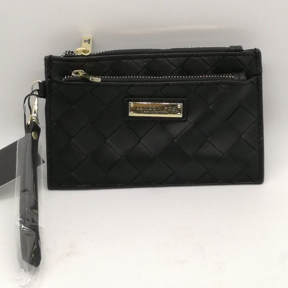 London Fog Womens Wristlet Organizer Wallet Danica Black‎ Woven Double Zip NEW - Picture 3 of 8